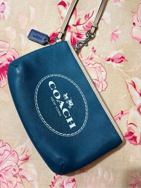 Coach Teal Wristlet with Beige Trim